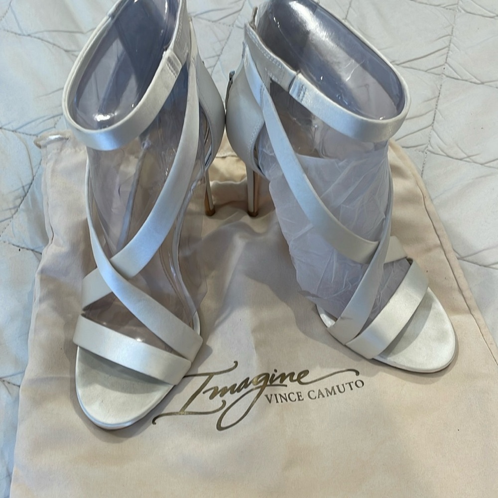 White Satin Heels - Imagine Vince Camuto - image 1